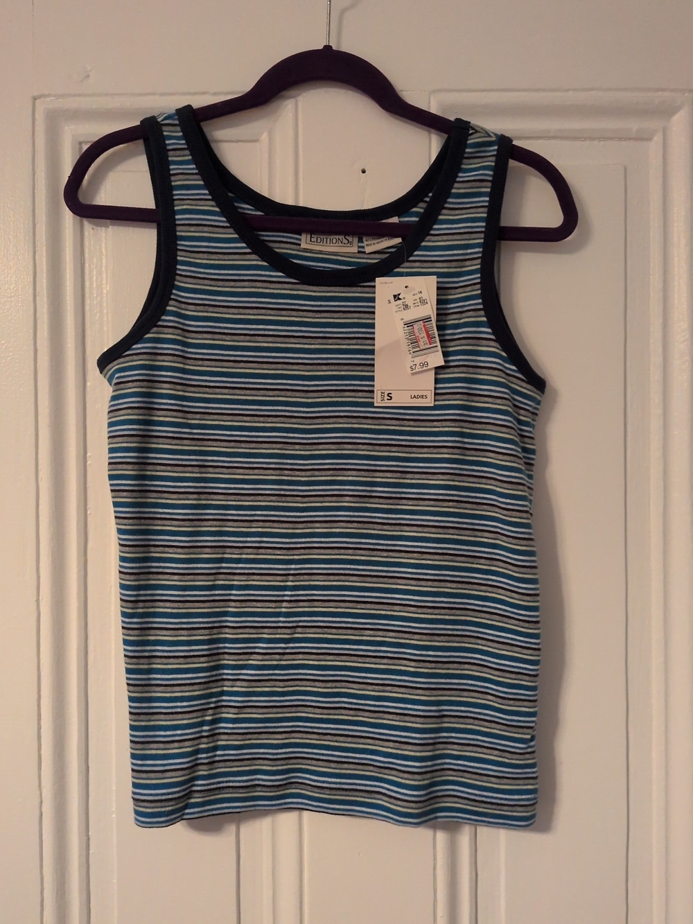 NWT Basic Editions Blue and Yellow Striped Crewneck Tank